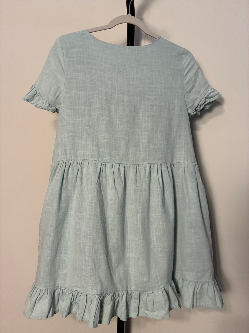 Day + Moon Smocked Babydoll Ruffled Mini Dress Light Green Flowy Small - Picture 3 of 6
